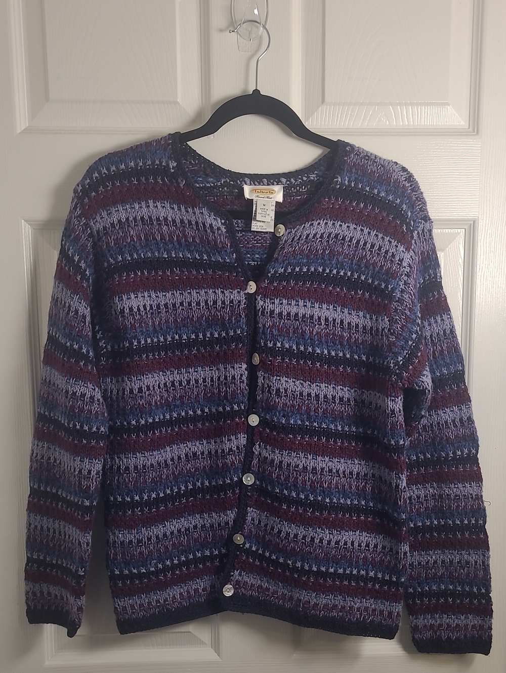 Talbots Wool Blend Striped Knit Cardigan Sweater Vintage Vibe M